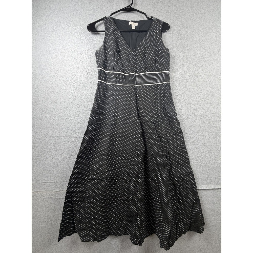 Charter Club Dress Womens 4 Black White Polka Dot Fit Flare V‎ Neck Midi Pockets